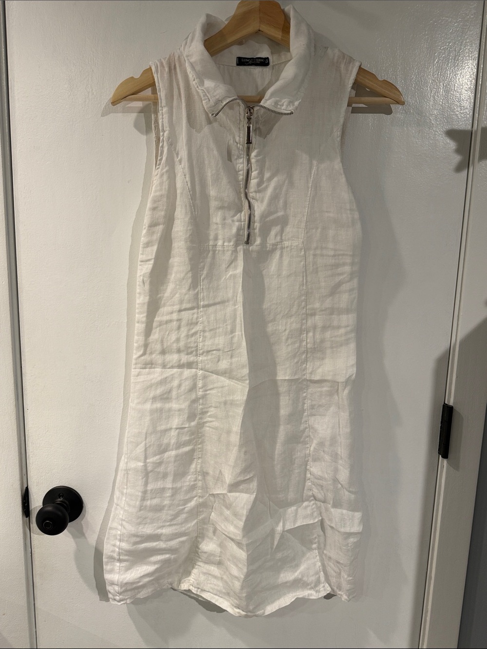 Lungi L’arno White Linen Zip-Front Dress Made in Italy